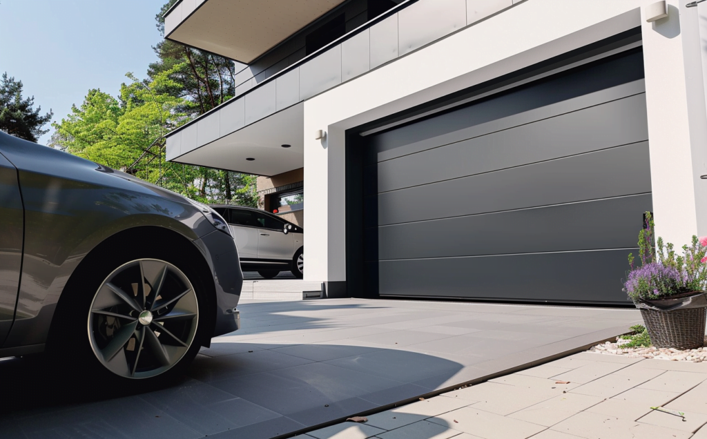Nowoczesna czarna brama garażowa